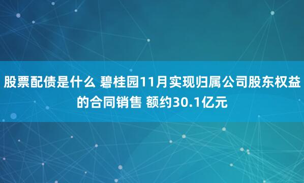 股票配债是什么 碧桂园11月实现归属公司股东权益的合同销售 额约30.1亿元